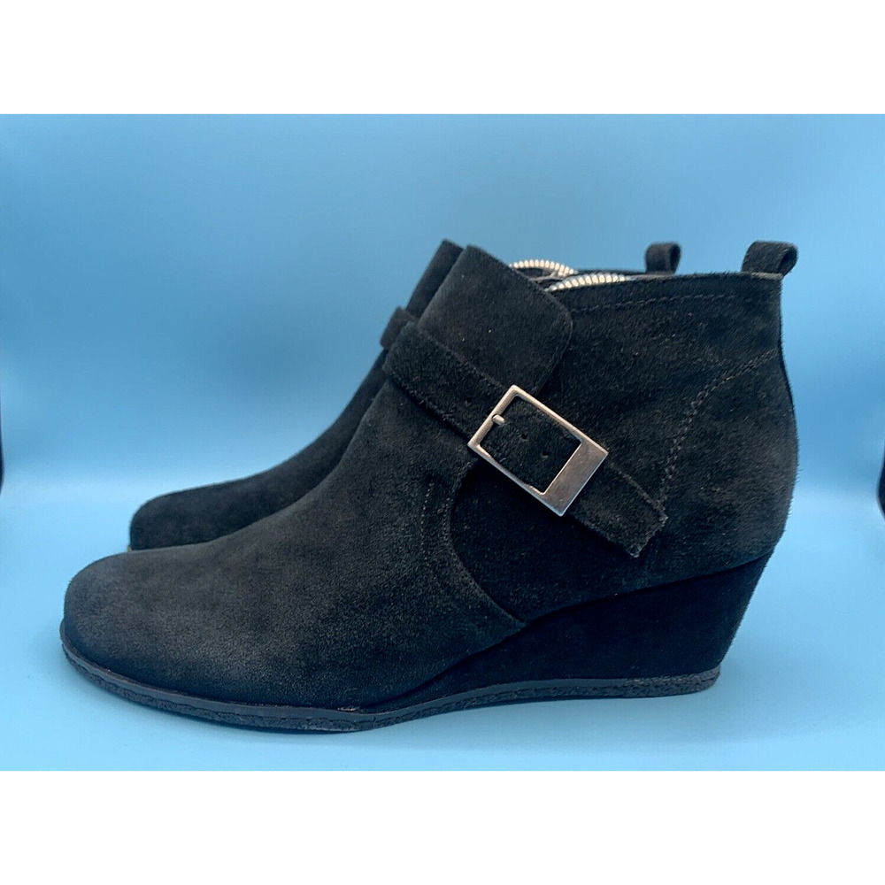 FRANCO SARTO ANITA Black Suede Leather Zip Up Wedges Ankle Boots Women's Size 8